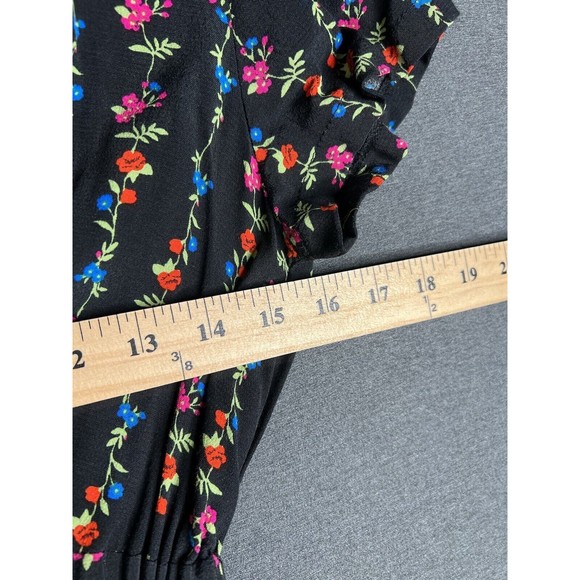 TOPSHOP Mini Shirt Linear Floral Dress Tie Front 100% Viscose Black Women Size 2 - Picture 9 of 11
